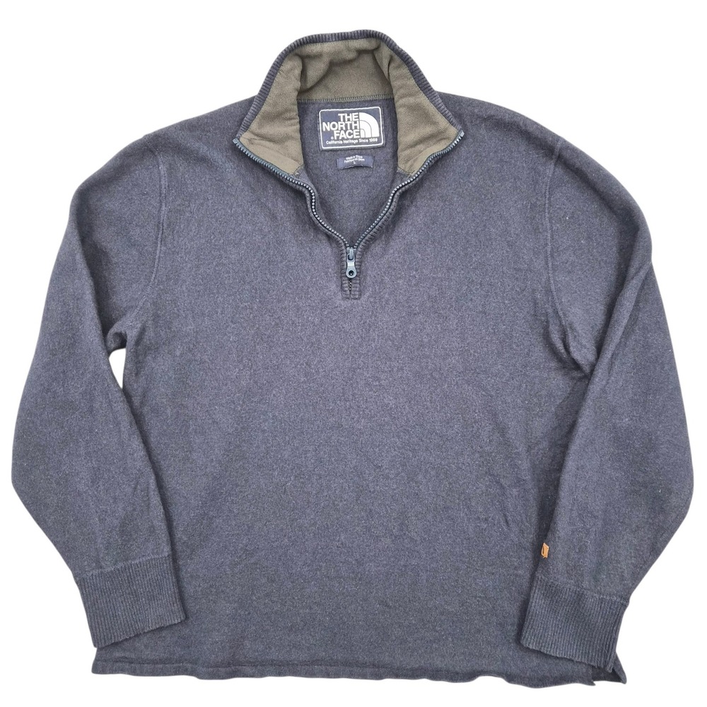 The North Face Mens Navy Blue Cotton Wool Heritage Quarter Zip Sweater Large